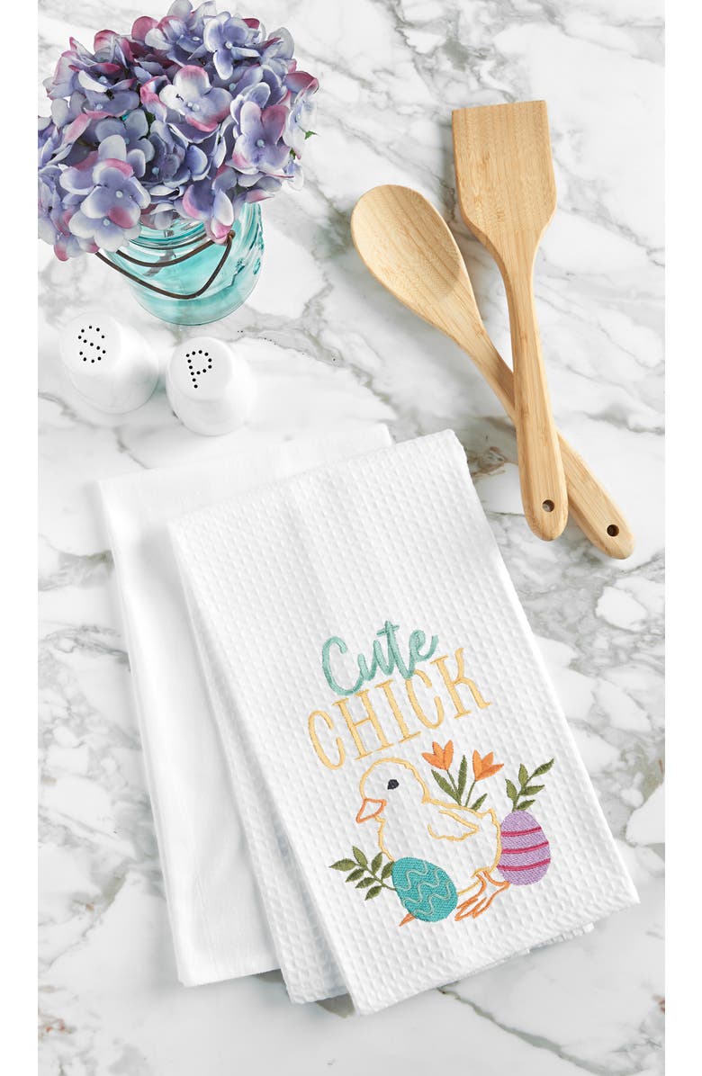 C&F Home "Cute Chick" Easter Spring Embroidered Cotton Waffle Weave Kitchen Dishtowel, Alternate, color, White