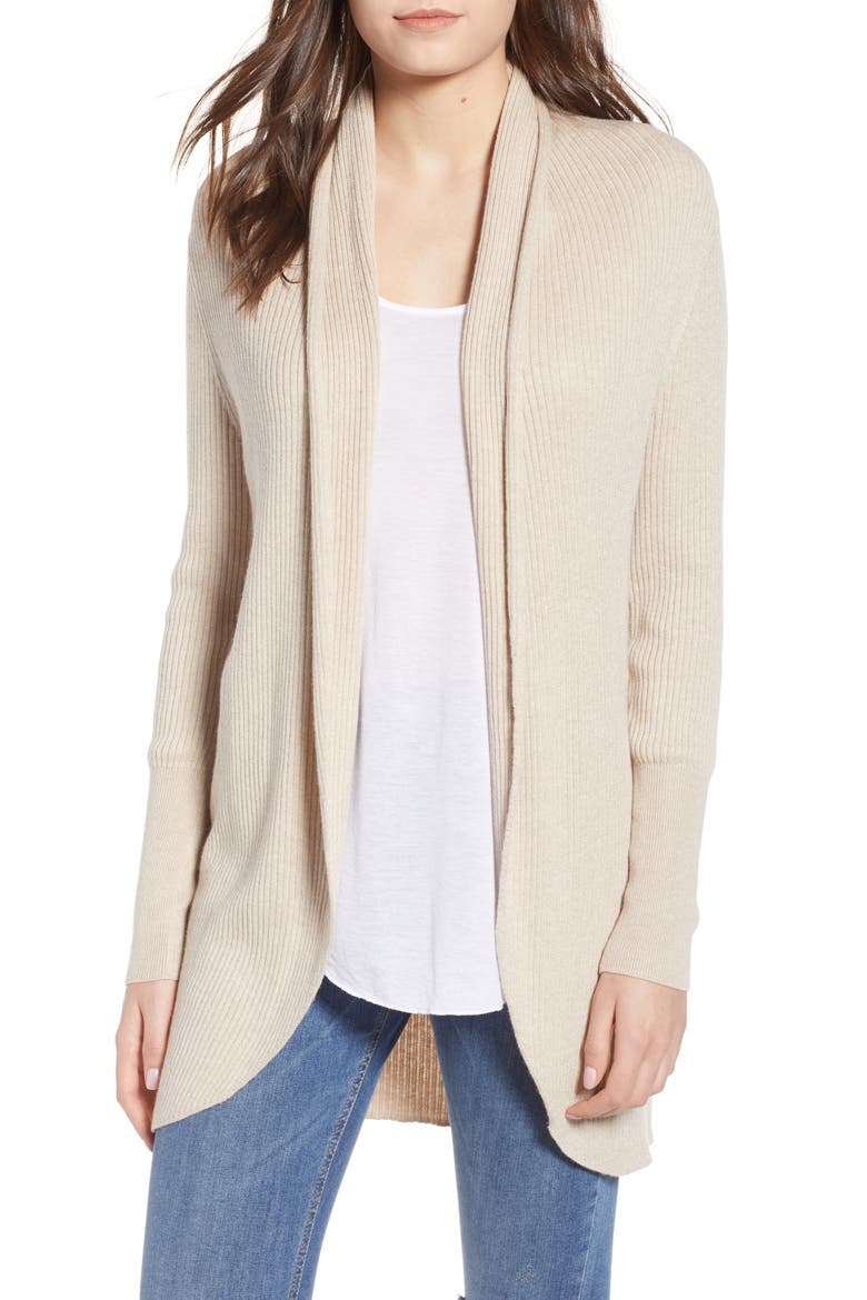 Ribbed Shawl Cocoon Sweater, Main, color, TAN ETHEREA HEATHER