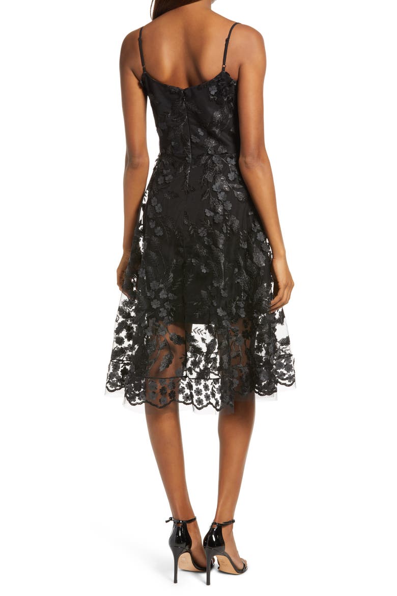 3D Lace Fit & Flare Dress, Alternate, color, BLACK