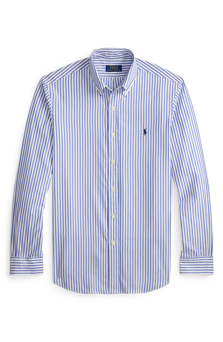 Polo Ralph Lauren Classic Fit Stripe Cotton Broadcloth Button-Down Shirt, Alternate, color, White/ Blue