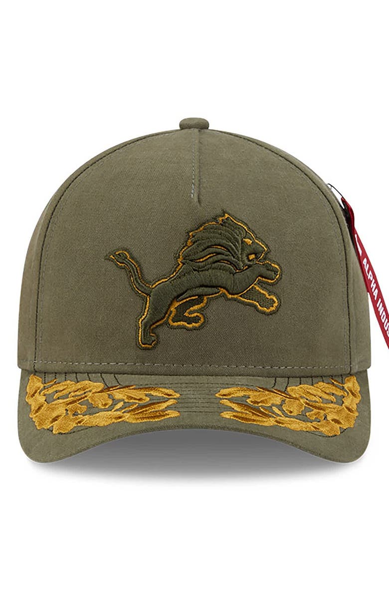 New Era x Alpha Industries Men's New Era x Alpha Industries  Olive Detroit Lions A-Frame 9FORTY Adjustable Hat, Alternate, color, Olive