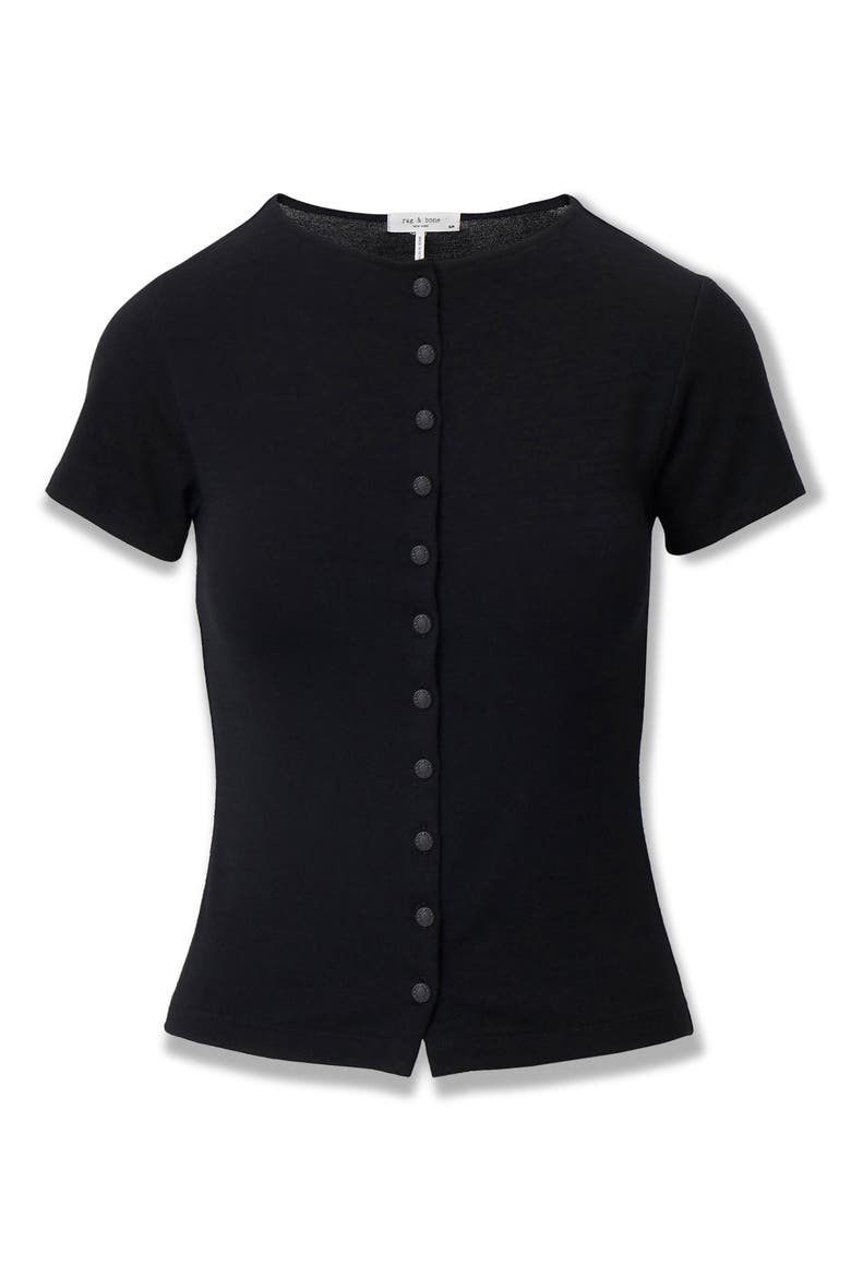 The Knit Button T-Shirt, Alternate, color, BLACK