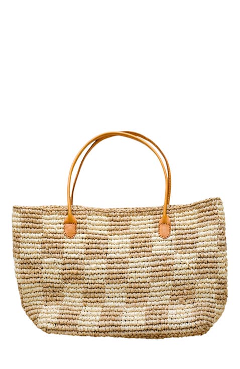 Lindsey Checker Raffia Tote
