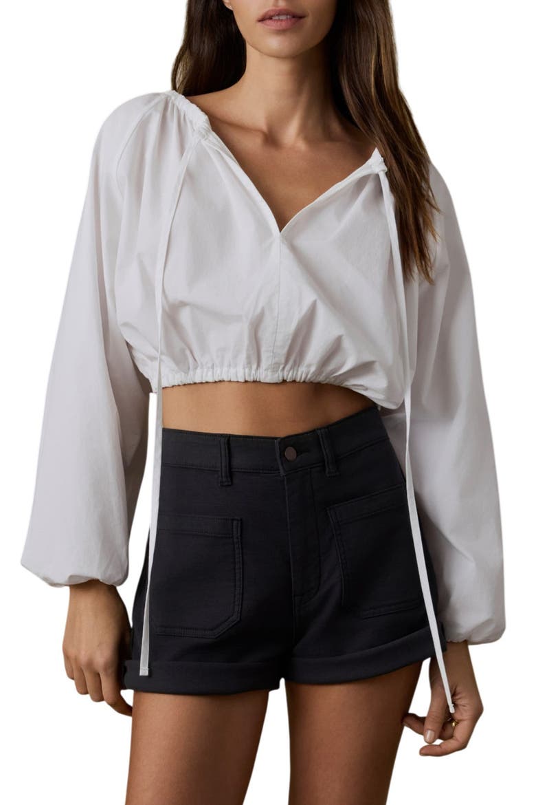 Nera Coastal Poplin Long Sleeve Crop Top, Main, color, WHITE