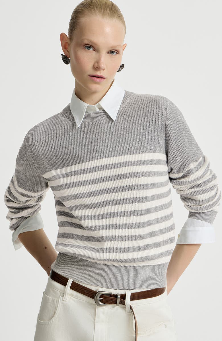 Brunello Cucinelli Cotton Sparkling yarn sweater, Alternate, color, Silver