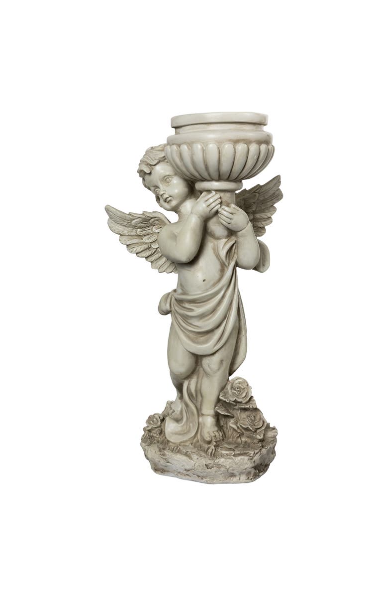 Northlight 17.5" Cherub Angel Bird Bath Outdoor Garden Statue, Alternate, color, Gray