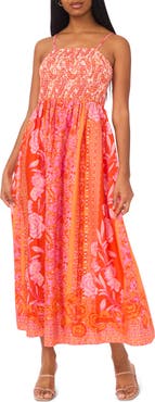 Halogen® Floral Paisley Smocked Cotton Sundress