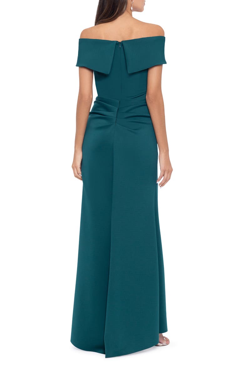 Off the Shoulder Ruffle Scuba Crepe Gown, Alternate, color, HUNTER