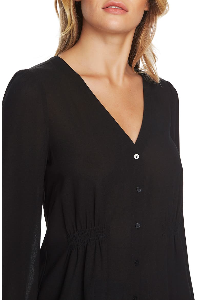 Cinched Waist Button Front Blouse, Alternate, color, RICH BLACK
