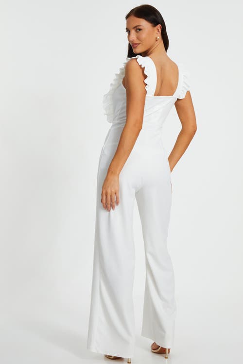 Quiz Scuba Crepe Chain Front Frill Jumpsuit In White