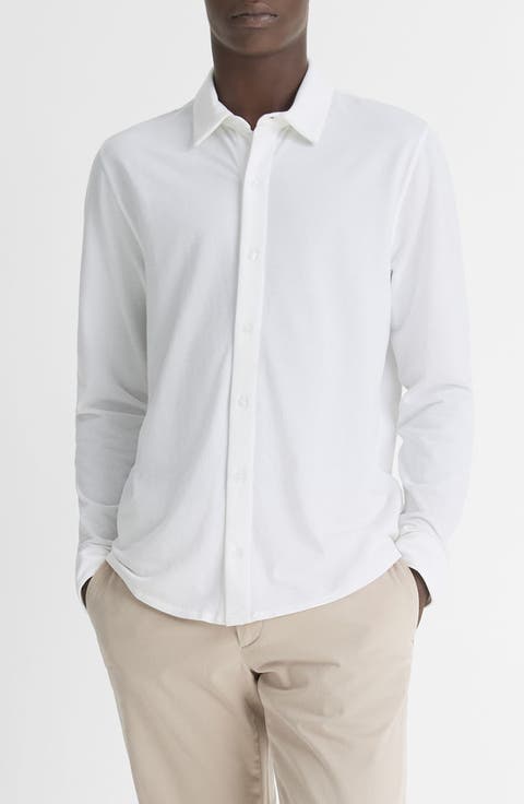 Cotton Piqué Knit Button-Up Shirt