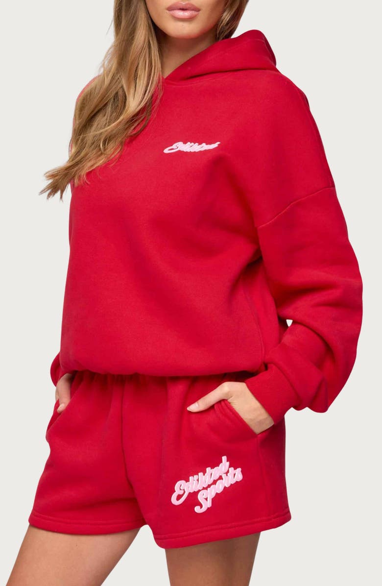 EDIKTED So Sporty Hoodie, Alternate, color, Red