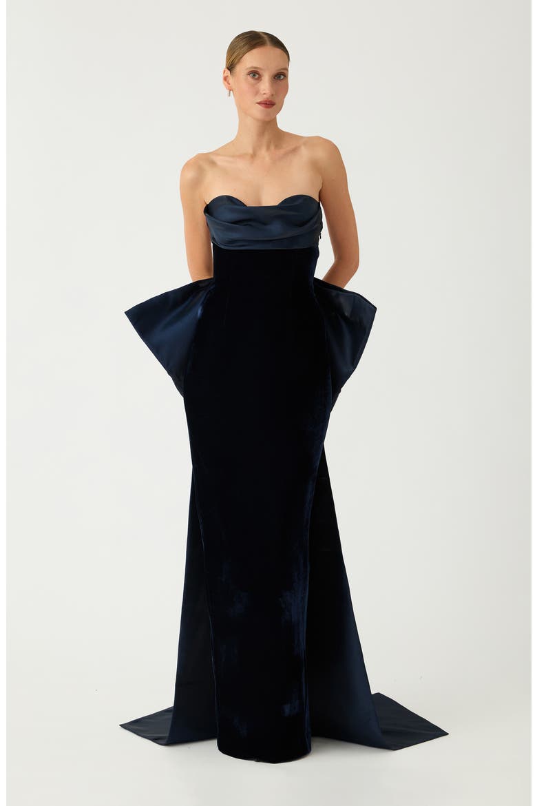 Tiffany Satin & Velvet Gown, Alternate, color, MIDNIGHT BLUE