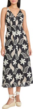 Maggy London Embroidered Sleeveless Cotton Midi Dress