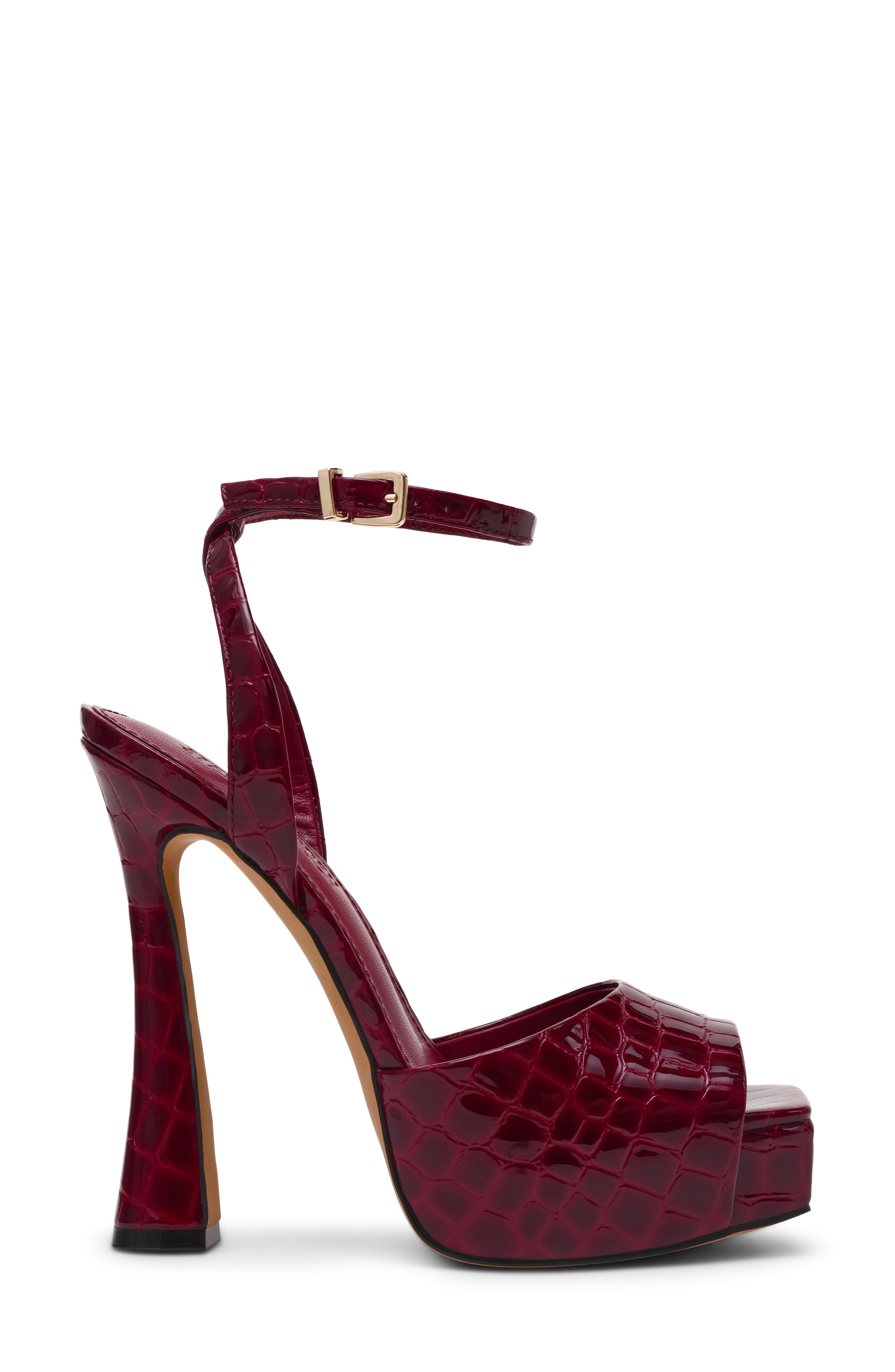 Steve Madden Sass Ankle Strap Platform Sandal, Alternate, color, Red Croco