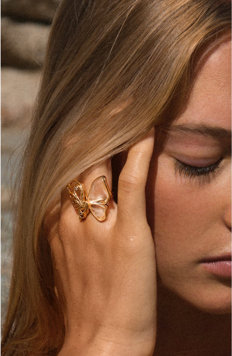 RETRO CHIC Butterfly Serenade Ring, Alternate, color, Gold & White