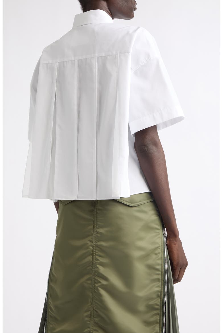 Pleat Back Crop Poplin Button-Up Shirt, Alternate, color, WHITE