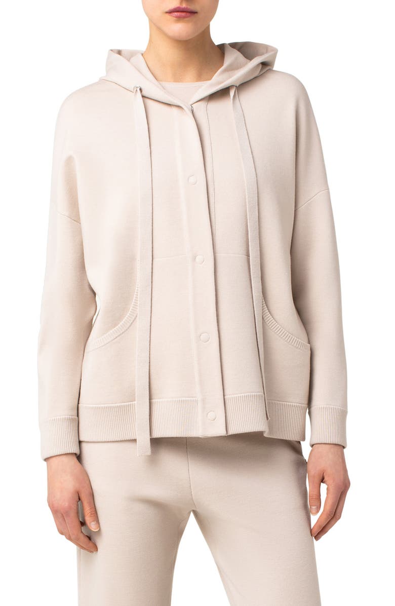 Akris punto Snap Front Wool Hoodie, Main, color, 