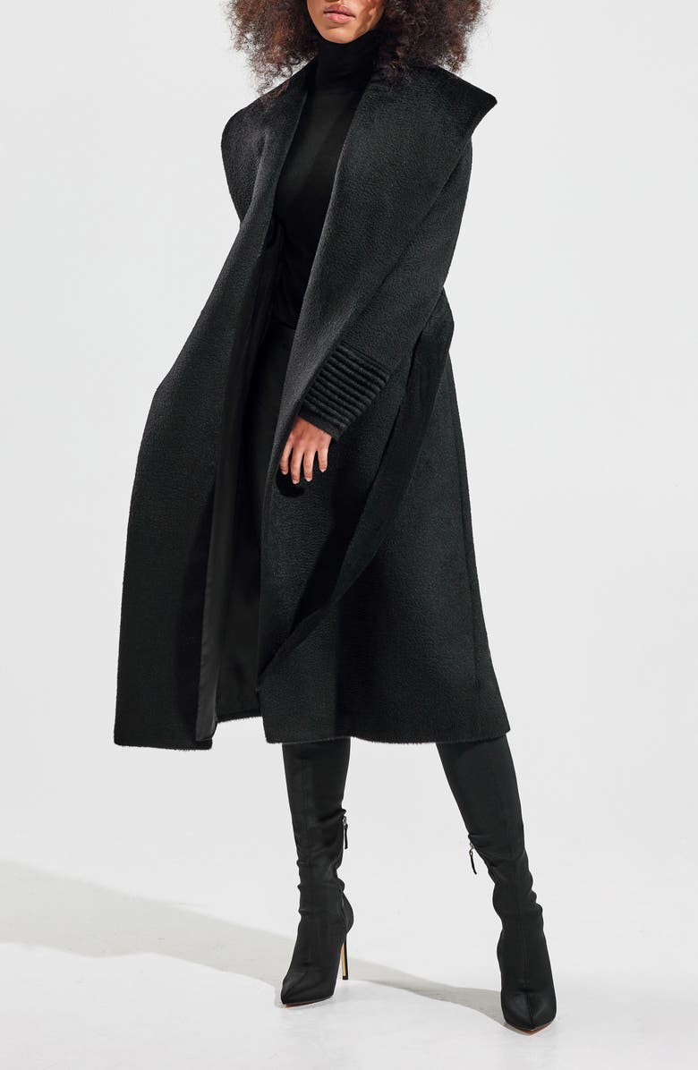 SENTALER Shawl Collar Alpaca & Wool Longline Wrap Coat, Alternate, color, Black
