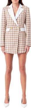 Endless Rose Houndstooth Double Breasted Long Sleeve Blazer Romper