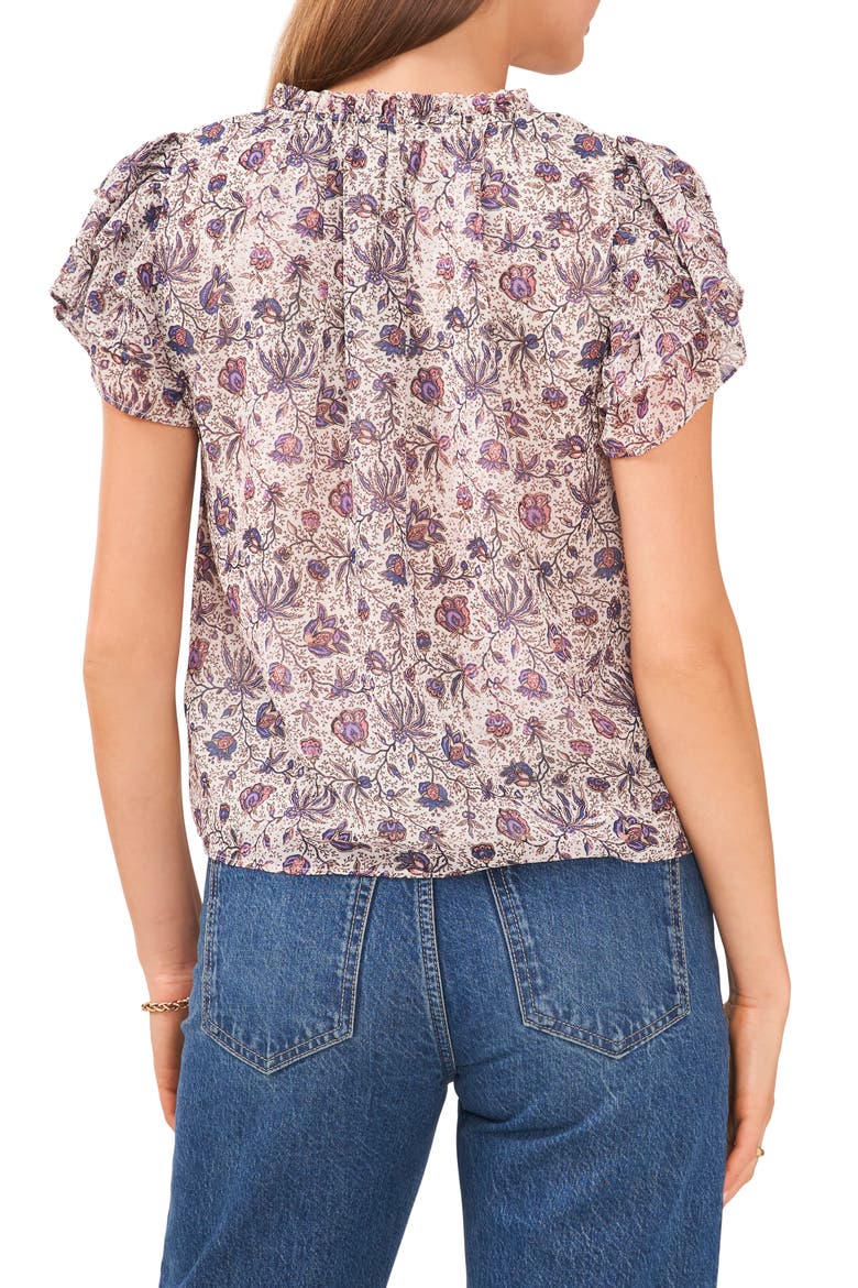 Floral Print Flutter Sleeve Blouse, Alternate, color, TWILIGHT PURPLE