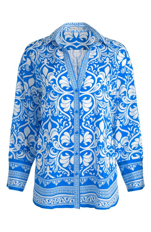 Alice And Olivia Alice + Olivia Kiva Oversize Mixed Print Button-up Shirt In Blue