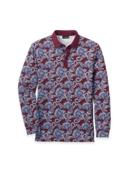 Paul Fredrick Long Sleeve Cotton Jersey 3-Button Polo With Patterned Trim