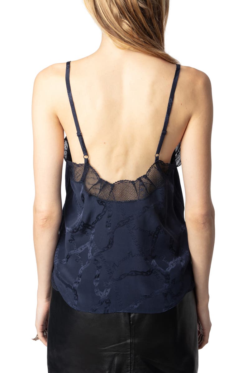 Zadig & Voltaire Cyoko Jacquard Chains Lace Trim Silk Camisole, Alternate, color, 