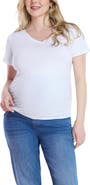 MOTHERHOOD MATERNITY V-Neck Side-Ruched Maternity Short Sleeve Tee