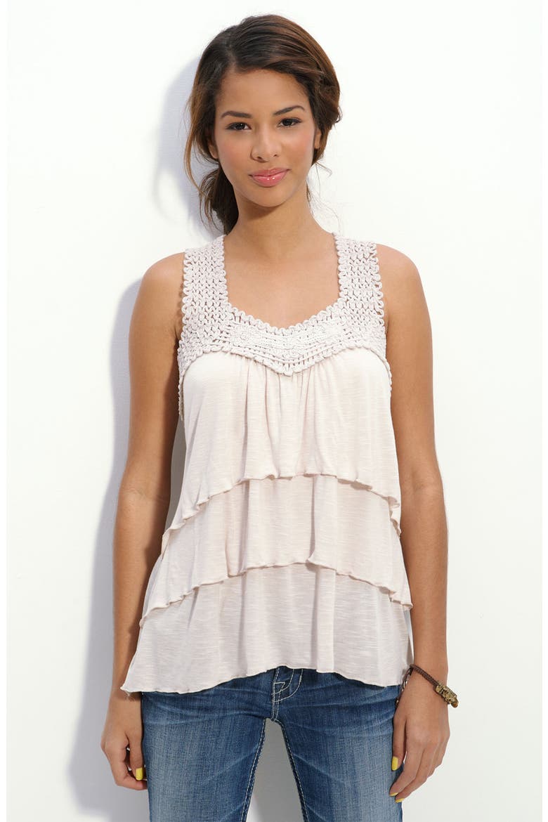 Crochet Trim Tiered Tank, Main, color, QUICKSAND