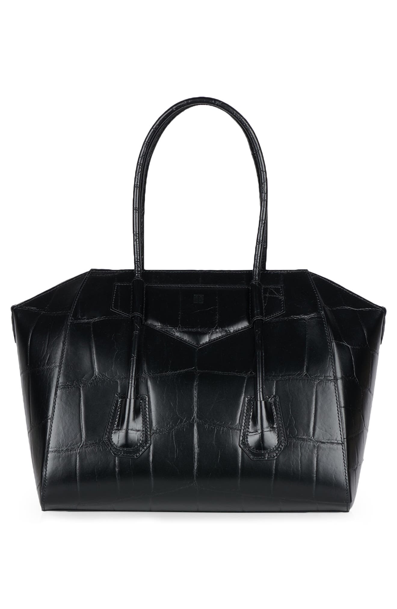 Givenchy Medium Antigona Lock Croc Embossed Leather Satchel, Alternate, color, 