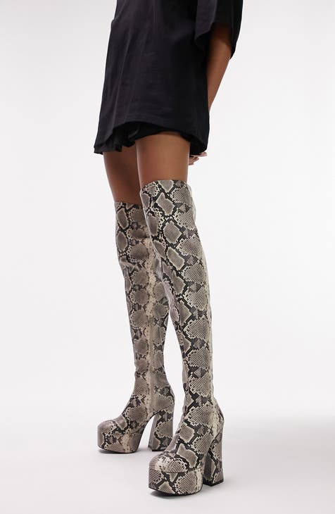 Myla Snake Embossed Knee High Boot (Women)