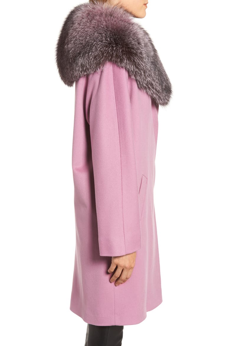 Wool Cocoon Coat with Genuine Fox Fur Collar, Alternate, color, LAVENDER