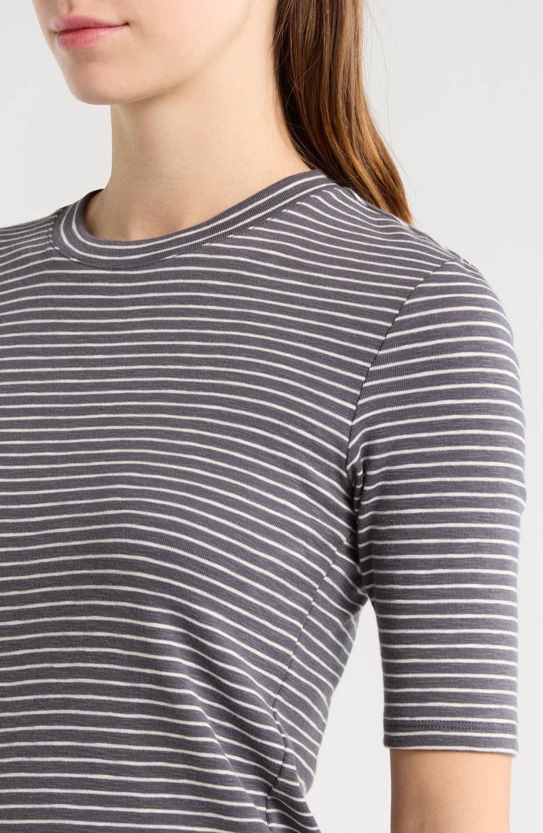 Vince Stripe Elbow Sleeve Cotton Blend Knit Top, Alternate, color, Oceana Combo