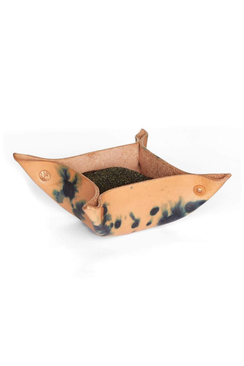 Tie Dye Indigo Leather Sand Incense Burner, Main, color, INDIGO TIE DYE