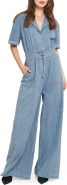 FLYING TOMATO Chambray Wide Leg Jumpsuit