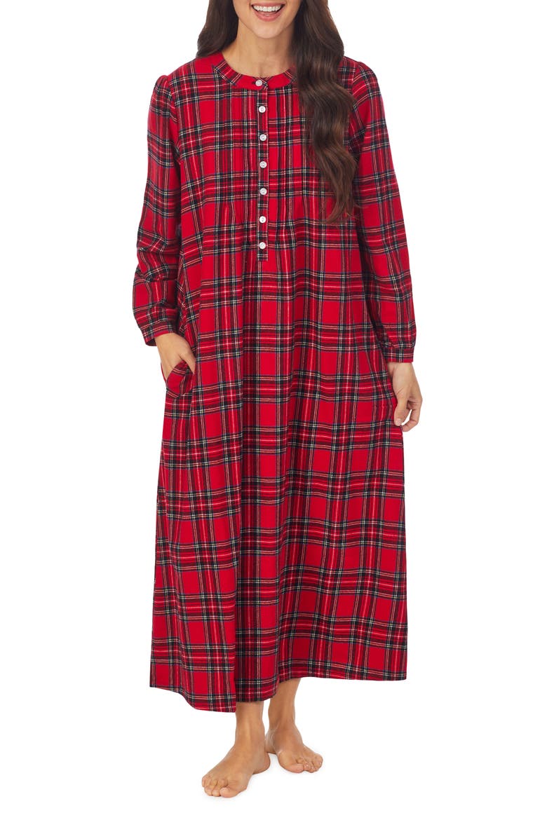 Ballet Long Sleeve Flannel Nightgown, Main, color, RED PLAID