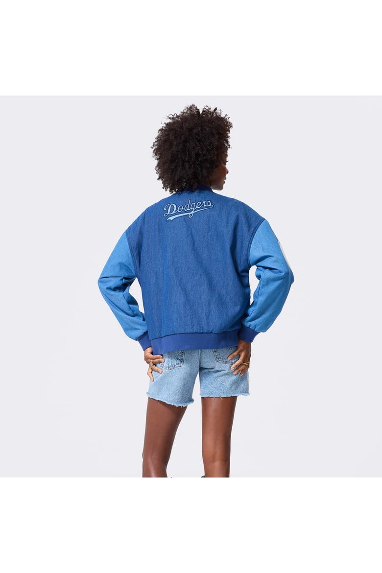 Women's Terez Blue Los Angeles Dodgers Denim Blocked Bomber Jacket, Alternate, color, Blue