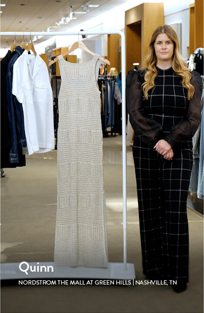 Metallic Sheer Open Stitch Body-Con Sweater Dress, sales video thumbnail