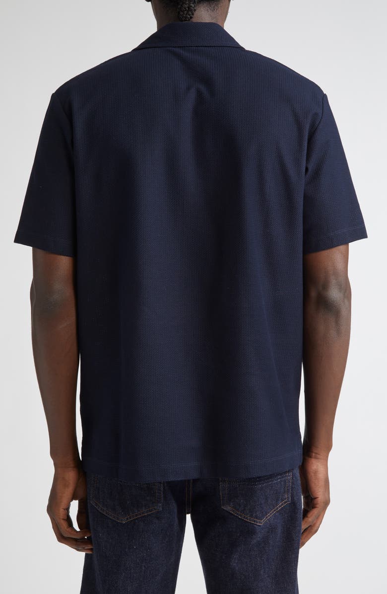 Sunspel Short Sleeve Textured Jersey Button-Up Shirt, Alternate, color, Midnight Navy