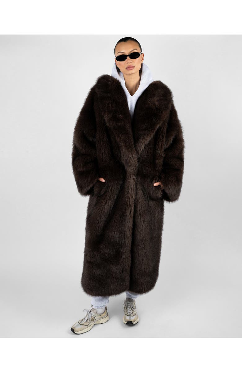 WeWoreWhat Long Faux Fur Jacket, Main, color, Dark Brown