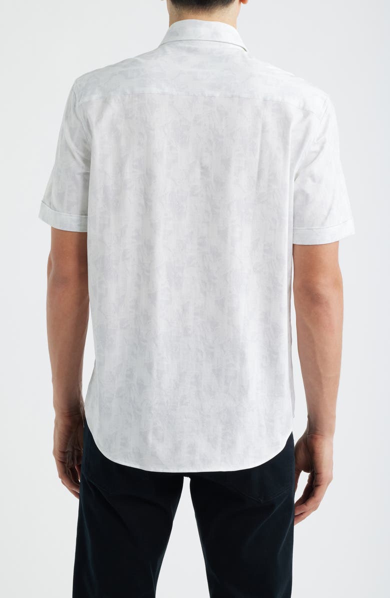 Bugatchi Miles OoohCotton<sup>®</sup> Printed Short Sleeve Button-Up Shirt, Alternate, color, Platinum