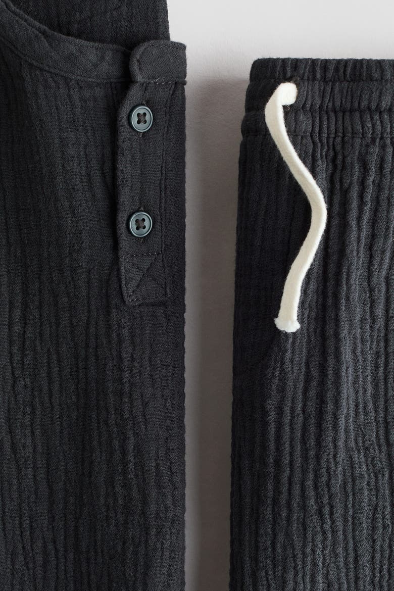 2-piece Cotton Muslin Henley Set, Alternate, color, Dark gray