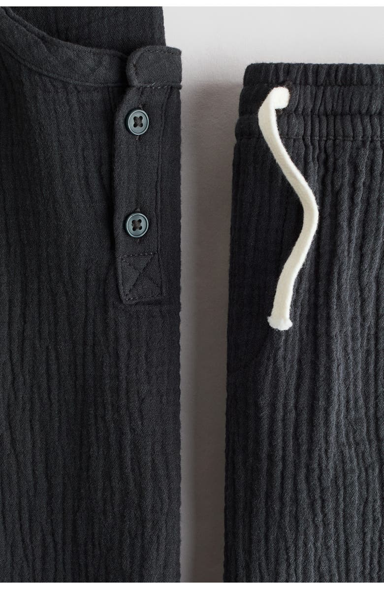 H&M 2-piece Cotton Muslin Henley Set, Alternate, color, Dark Gray