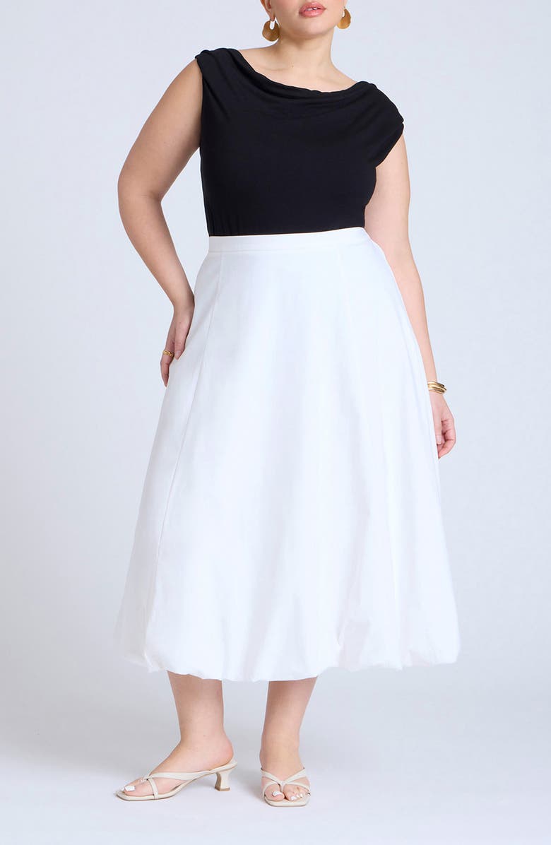 ELOQUII Poplin Bubble Hem Midi Skirt, Alternate, color,