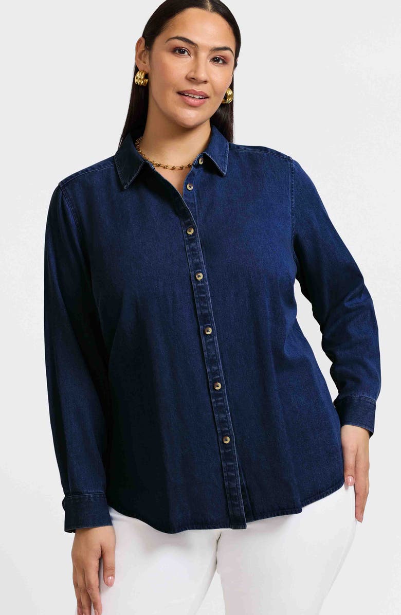 Foxcroft Hampton Denim Shirt, Alternate, color, Dark Wash