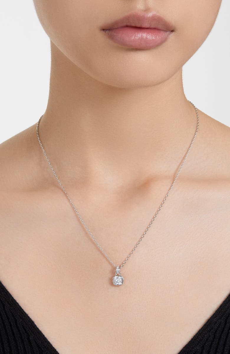 Swarovski Square Cut Birthstone Crystal Pendant Necklace, Alternate, color, Silver/ April