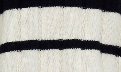 MADEWELL MADEWELL STRIPE RIB CASHMERE & WOOL BLEND FUNNEL NECK SWEATER 