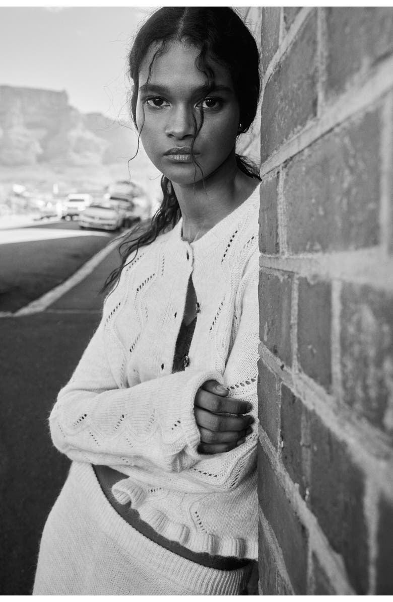 H&M Pointelle-knit Cardigan, Alternate, color, Light Beige