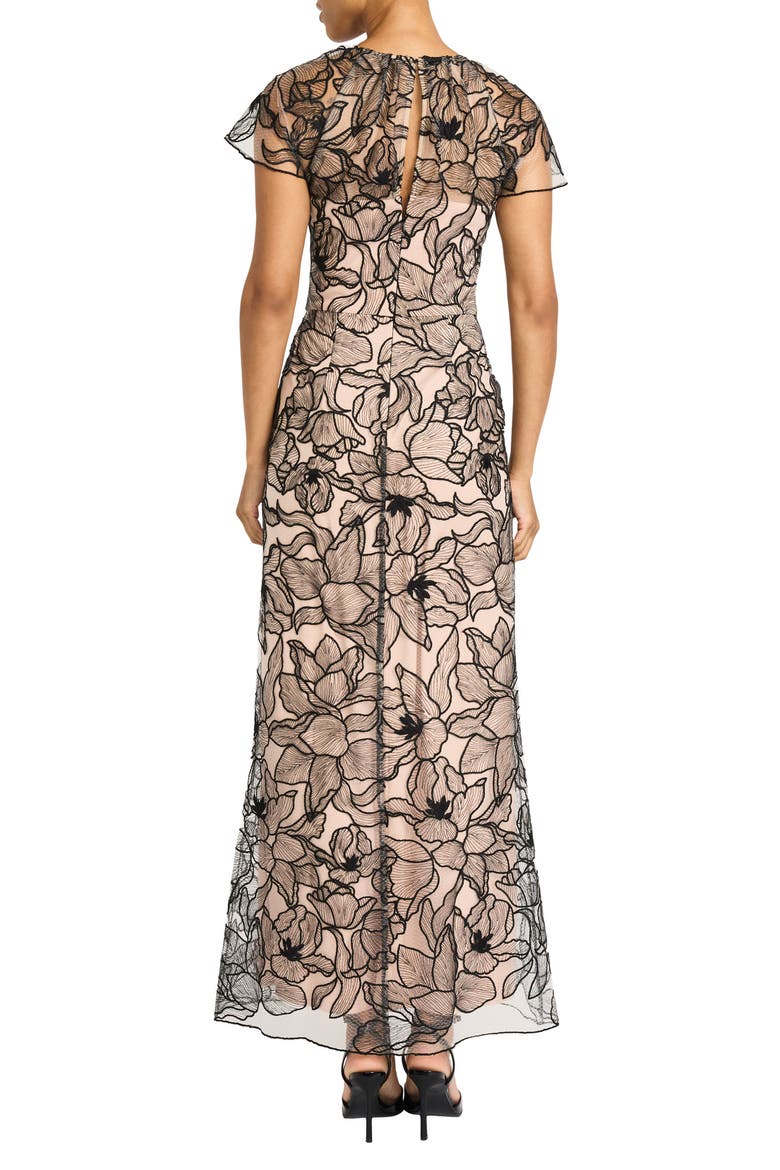 Short Sleeve Illusion Gown, Alternate, color, BLACK/ WHITE